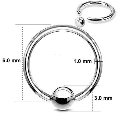 Ball Closure Piercing Ring – 1.0 mm Dikte – 6.0 mm Diameter – Chirurgisch Staal