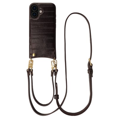 Selencia Hoesje - Geschikt voor Apple iPhone 17 - Real Leather Backcover met Pashouder - Dark Chocolate