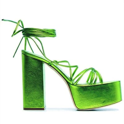 Nieuwe Zomer Kruis-Geknoopte Sandalen Dames Sexy Dikke Hoge Hakken Plateau Schoenen Dames Mode Ronde Neus Feest Sandalias De Las Mujeres 39 groen