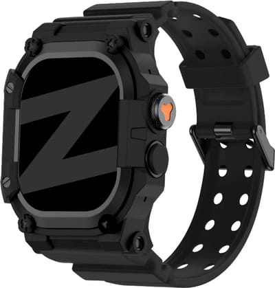 Bandz TPU bandje met case geschikt voor Apple Watch Ultra 1 / Ultra 2 / Ultra 3 - maat: 49mm - Met ingebouwde watch case - Zwart/Zwart