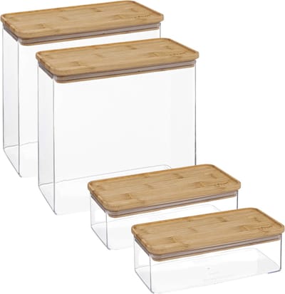 5Five - Voedsel/keuken voorraadpotten set 4x stuks - kunststof/bamboe