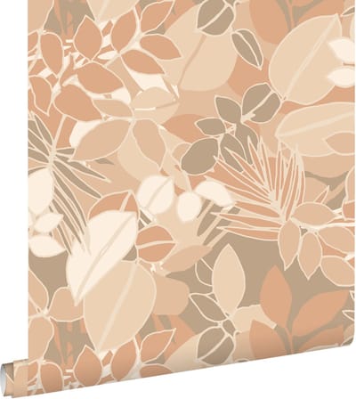 ESTAhome behang bladeren beige en licht terracotta - 50 x 900 cm - 139846