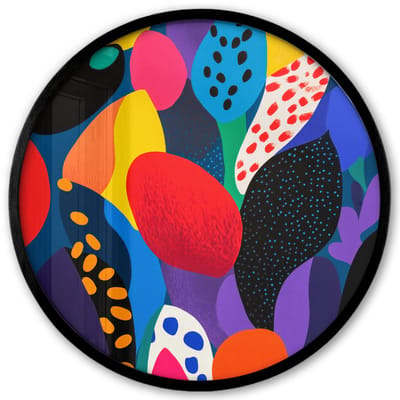 Poster in lijst Rond - Fotolijst 40x40 cm - Posters - Bloemen - Bladeren - Abstract - Rood - Ronde posterlijst zwart - Decoratie - Wanddecoratie woonkamer - Muurdecoratie slaapkamer