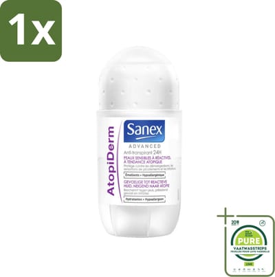 1 x Sanex Advanced - Gevoelig - Deodorant Roller - 24h Anti-Transpirant - Geavanceerd Atopiderm - 50 ml - Sanex Deodorant - Deodorant Gevoelige Huid - 24 Uur Bescherming - Atopiderm - Deodorant Roll-on