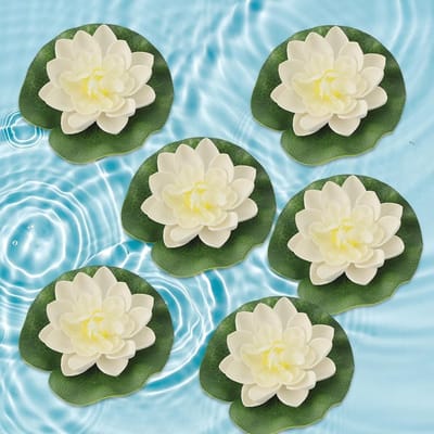 Dailygoody - Kunstmatige Waterlelies - Aquarium Decoratie - Duurzaam en Mooie Waterplanten - Wit - Zwembad Accessoire - 6 Stuks - Geschikt voor Tuin e