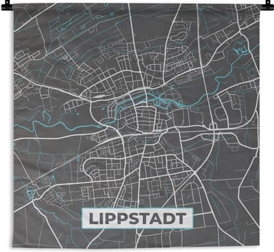 Wandkleed - Wanddoek - Duitsland – Blauw – Lippstadt – Stadskaart – Kaart – Plattegrond - 180x180 cm - Wandtapijt