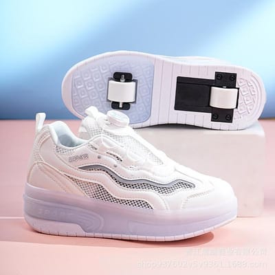 Runaway Schoenen Jongens en Meisjes Opladen Knipperende Katrolschoenen Student Dubbel Wiel met Schakelaar Skates 36 white