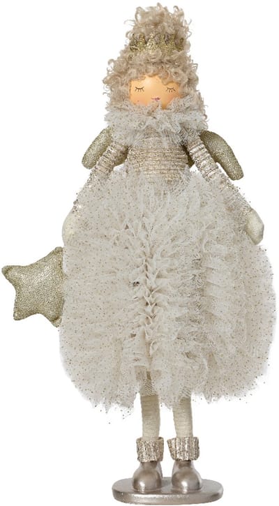 Decoris - Kerstdecoratie Engel Staand - Polyester - Champagne/Goud - H43 cm