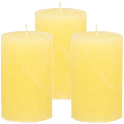 Atmosphera Stompkaars - 3x - geel - 5 x 8 cm - klein rustiek model - cilinderkaars - kaars