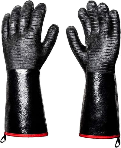 Hittebestendige Grillhandschoenen - Barbecuehandschoenen Ovenhandschoenen - Veilig Grillen Koken - Extreme Hittebescherming - 35.5 cm Lengte - Zwart