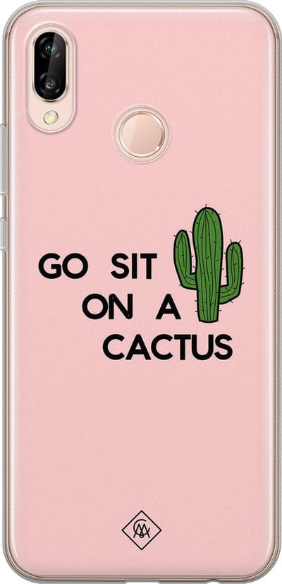 Casimoda® hoesje - Geschikt voor Huawei P20 Lite (2018) - Go Sit On A Cactus - Siliconen/TPU - Soft Case - Roze - Planten