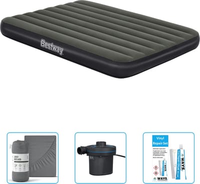 Bestway luchtbed - Twijfelaar- 137 x 191 x 25 cm - Groen - Inclusief Hoeslaken - Pomp en Reparatieset
