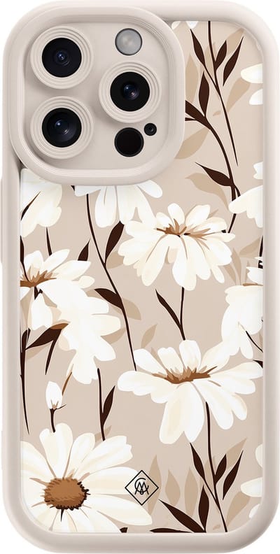 Casimoda® hoesje - Geschikt voor iPhone 14 Pro - In Bloom - Effen telefoonhoesje met lensbescherming - Siliconen/TPU - Backcover - Bruin/beige