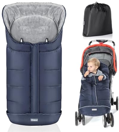 Universele Winter Voetenzak voor Kinderwagens en Draagzakken - Waterdicht, Windproof en Koudbestendig - Inclusief Kap en Opbergzak, Blauw