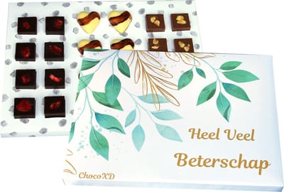 Beterschap chocolade cadeau -Get well soon gift - Beterschap kado - Sterke chocolade - Handgemaakte Fairtrade Chocolade - Brievenbuspakje - Puur, Melk en Witte chocolade - 205 g
