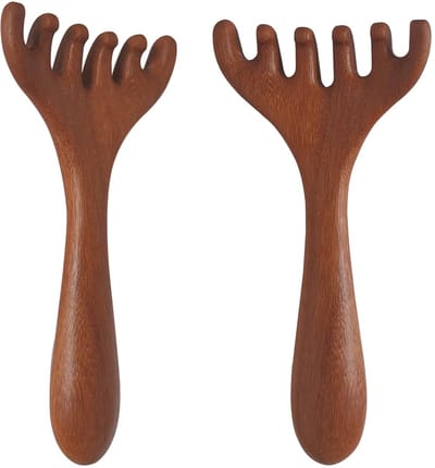 Ynkkvre - Massagekam - Hoofdhuidmassager - Hoofdmassager - 2 stuks - 100% palissanderhout - 4 tanden - Draagbaar - Voor ontspanning, stressverlichting en slaapverbetering