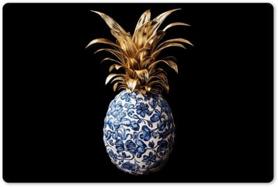 Placemats 45x30 cm - Placemat kunststof - 1 stuk - Ananas - Bloemen patroon - Goud - Delftsblauw - Borden onderleggers - Decoratie voor op tafel - Keuken tafeldecoratie accessoires - Vinyl onderlegger - Tafelversiering