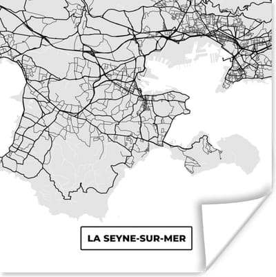 Poster Kaart - Stadskaart - La-Seyne-sur-Mer - Plattegrond - Frankrijk - 100x100 cm XXL