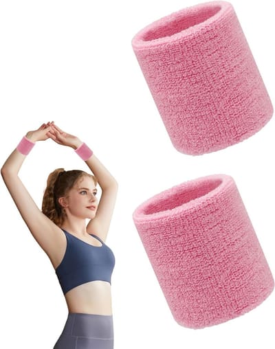 Set van 2 Sportarmbanden voor Heren en Dames - Elastische Zweetband voor Gym, Hardlopen en Tennis (Roze)