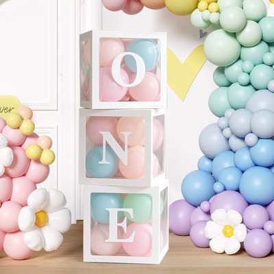 Allecto - Partydecoratie Ballonbox - Verjaardagsdecoratie - Eenvoudig op te bergen - Witte en transparante ballondozen - Geschikt voor jongens en