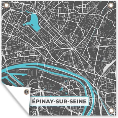 Tuin poster Frankrijk – Épinay-sur-Seine – Stadskaart – Plattegrond – Kaart - 200x200 cm - Tuindoek