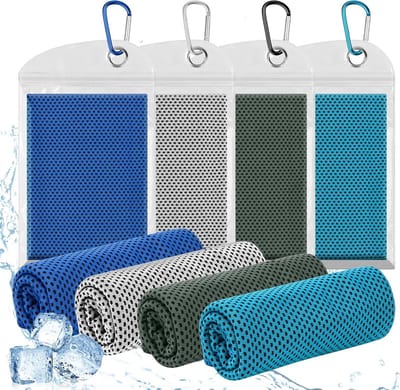 Set van 4 Koeltowels van Microvezel voor Nek en Gezicht, Ademend en Waterdicht, Ideaal voor Sport, Yoga en Reizen