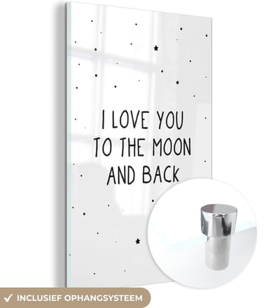 MuchoWow® Glasschilderij 120x180 cm - Schilderij acrylglas - Quotes - I love you to the moon and back - Baby - Liefde - Spreuken - Foto op glas - Schilderijen