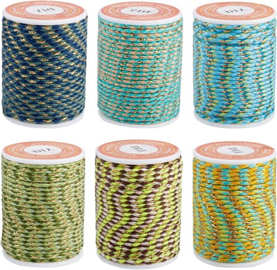 1.5mm 4-laags gedraaid polycotton koord 24m macramé touw met metallic kralen voor handgemaakte armbanden en wanddecoratie in groen