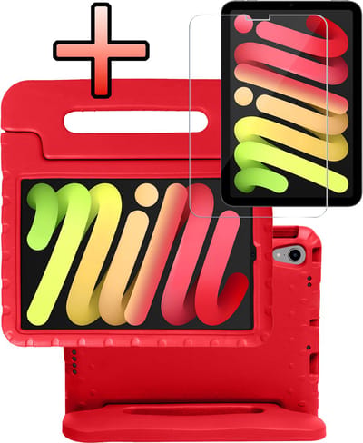 Hoes - Geschikt voor Apple iPad Mini 7 (2024) - 8.3 inch - 7e Generatie - Met Screenprotector - Kinderhoes Shockproof Bumper - Kidsproof Case - Tablet Hoesje - Kinder Cover - Rood
