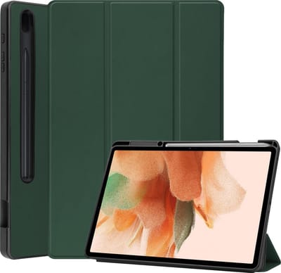 Hoesje - Geschikt voor Samsung Galaxy Tab S7 FE - Dun & Stevig - Hard Cover Case - Trifold Bookcase Hoes - Met Uitsparing Geschikt voor S Pen - Hardcover Book - Tablethoes - Donkergroen