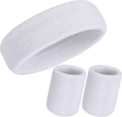Ecorare - Zweetbandjes pols en hoofd set - Comfortabele pasvorm - Wit - Unisex ontwerp - Wasmachine bestendig