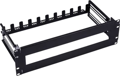19 inch DIN-rail paneel met kabelgeleiding | 3U | zwart/grijs