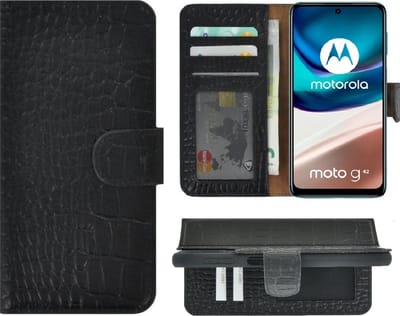 MoDo hoesje Geschikt voor Motorola Moto G42 - Leer Book Case - Croco zwart