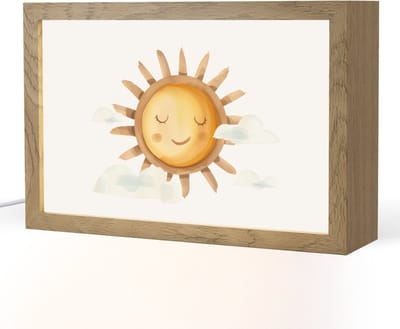 Nachtlampje 30x20 cm - Kinder lampje - Zon - Wolken - Pastel kleuren - Tafellamp kinderkamer - Slaapkamer lamp - Bedlamp kinderen - Kinderlampje stopcontact - Wandlamp babykamer - Nachtlampjes