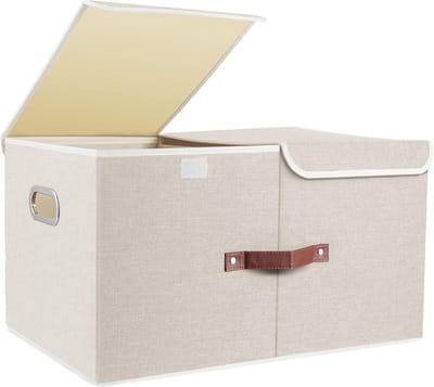 Extra grote opbergdoos met zakken en deksels, vouwbaar en wasbaar, 55x33x30cm, beige, ideaal voor organisatie en opslag in huis