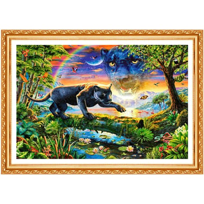 5D Diamant Kruissteek Borduurwerk Regenboog Zwarte Panter Volledige Ronde Diamant Schilderen Handwerk 20X30CM multi