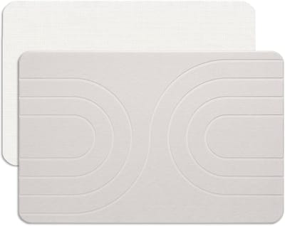 Famanu - Stenen Badmat – Diatomeeënaarde Mat, Sneldrogende Diatomeeënaarde Douchemat, Water Super Absorberende Stenen Matten voor Badkamer Keuken, Gemakkelijk schoon te maken (23,5" X 15" X 0,4", Wit)