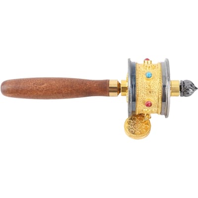 Legering Tibetaans Zes Woorden Mantra Handaangedreven Gebedsrad (Goud) beige