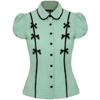 Hell Bunny - Rockabilly Blouse - Casey Blouse - XS tot L - voor Vrouwen - groen-zwart