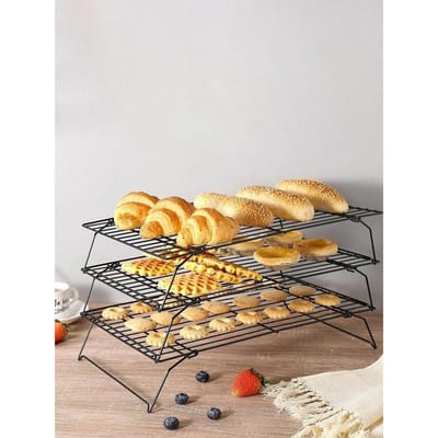 Anti-aanbak Draadrooster Bakplaat Cake Koelrek Roestvrij Staal Oven Keuken Pizza Brood Koekjes Houder Barbecue Rek 3PCs beige
