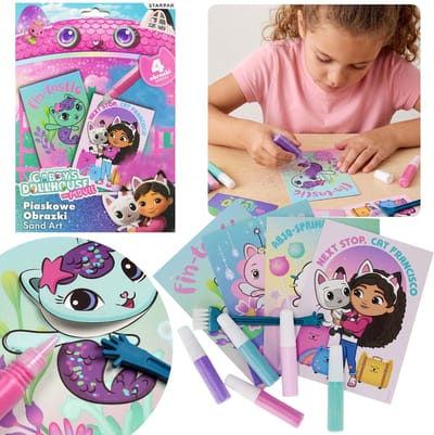 Gabby's Dollhouse Zandschilderijen, creatieve speelset voor meisjes, 4 vellen met afbeeldingen