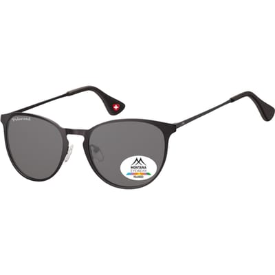 Sonnenbrille Montana mit rauchpolarisiertem Rundglas und schwarzen Metallbügeln