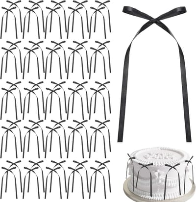 50 Stuks Zwarte Satijnen Strik Cake Topper voor Taarten, Cupcakes, Feesttassen, DIY Creaties en Decoraties voor Bruiloften en Verjaardagen