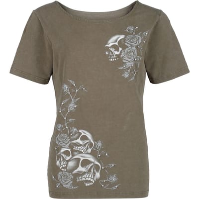Rock Rebel by EMP - Rock T-shirt - T-shirt met schedel en strassteentjes - S tot XXL - voor Vrouwen - olijf