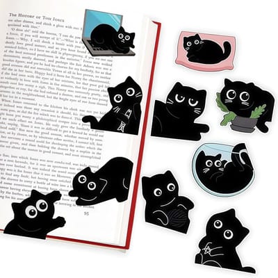 Magnetische Boekenleggers - Katten Bladwijzers - Pagina Markeren - Uniek Kattendesign - 10 Stuks - Zwart