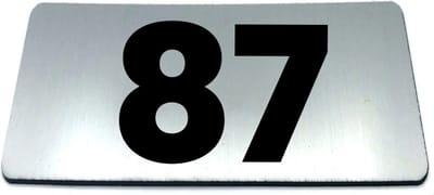 Nummerplaatje 87 - 80 x 50 x 1,6 mm - RVS-look geborsteld - Incl. 3M-tape | Nummerbordje - Deur en kamernummer - brievenbusnummers - Gratis verzending - 5 jaar garantie | Gratis Verzending
