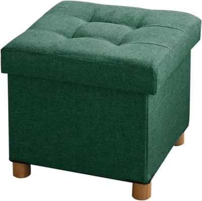 Zitkist Kruk Voetenbank met Opbergruimte en Deksel - Donkergroen 38 x 38 x 38 cm