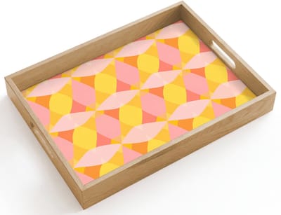 Dienblad hout 40x30 cm - Schootdienblad - Kleurrijk - Ruitpatroon - Bladvormen - Borrelplank rechthoek - Plateau dienbladen
