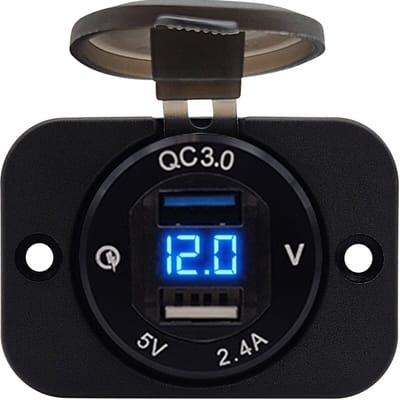 ProRide 12V USB Stopcontact 2 Poorten Inbouw met Voltmeter - 5V/2.4A - DS2114B - USB Autolader, Boot en Camper - Complete set - Blauw