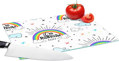 Glazen Snijplank - 28x20 - Regenboog - Wolken - Patroon - Snijplanken Glas